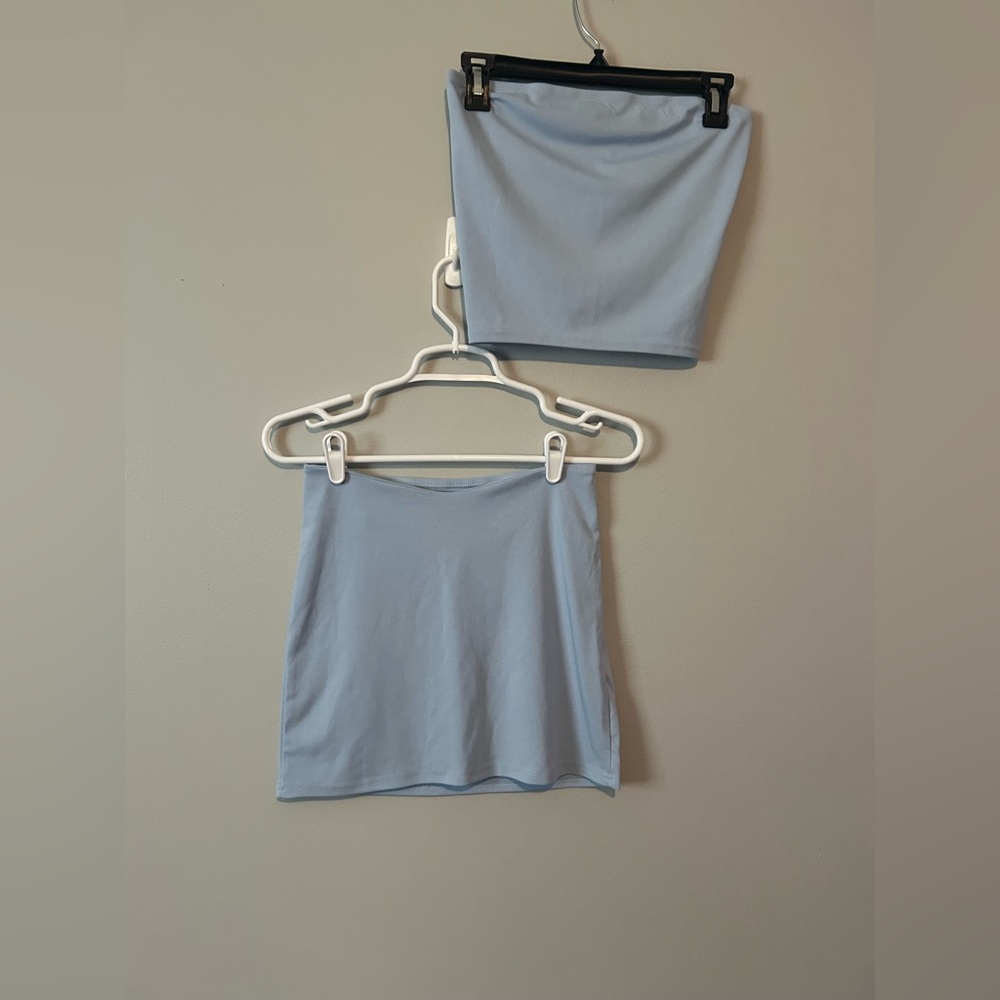 SHEIN  Women’s S Light Blue Tube Top With Mini pencil Skirt Coordinated Set